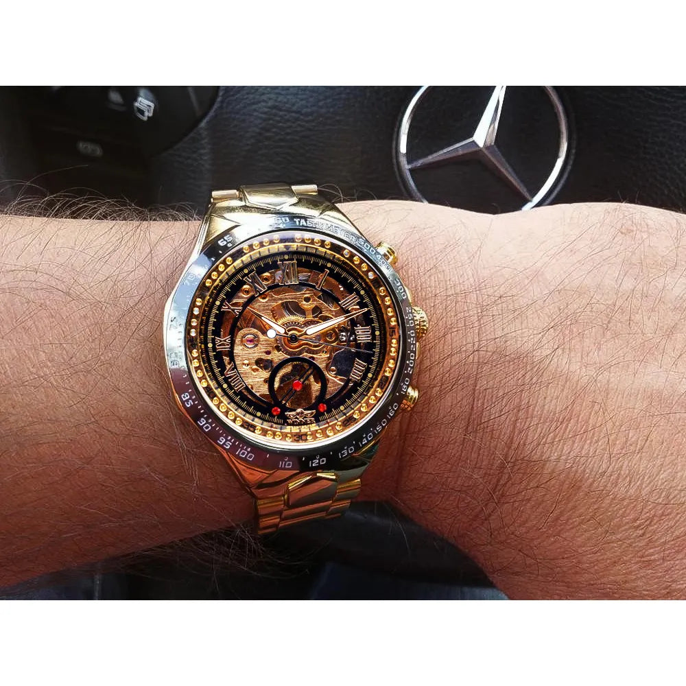Winner Mechanical Sport Golden Luxury for Men – Automatic Skeleton Watch with a Timeless Design