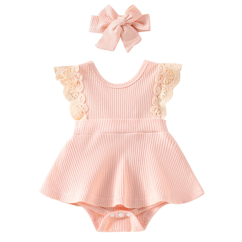 Floral Bloom Sleeveless Small Floral Baby Girl Triangle Romper with Headgear