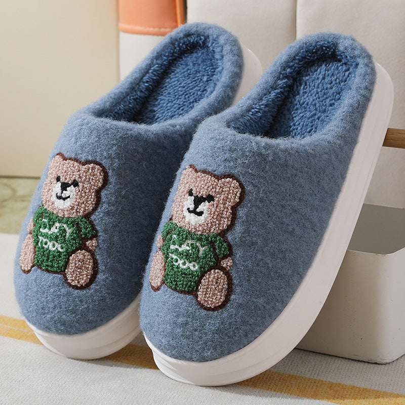 Lovely Cartoon Bear Woolen Slippers for Women in Winter