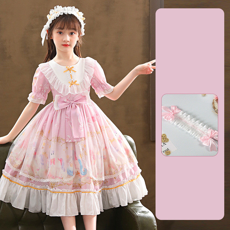 Enchanting Elegance Short Sleeve Children Dress and Lolita Skirt Full Set