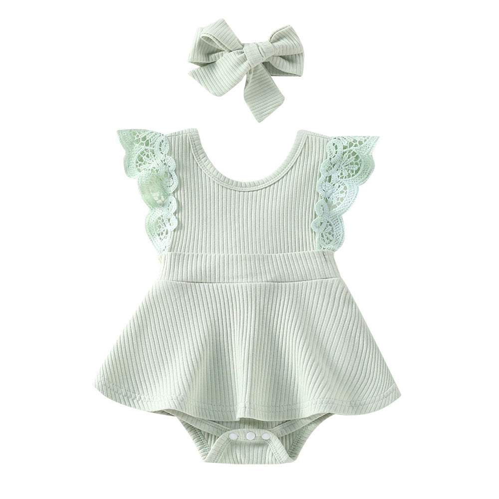 Floral Bloom Sleeveless Small Floral Baby Girl Triangle Romper with Headgear