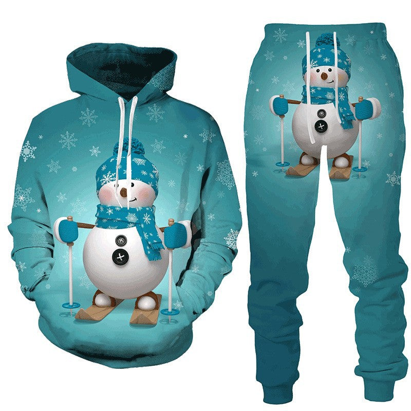 Christmas Snowman Hooded Pullover Set Festive 3D Design for Holiday Cheer