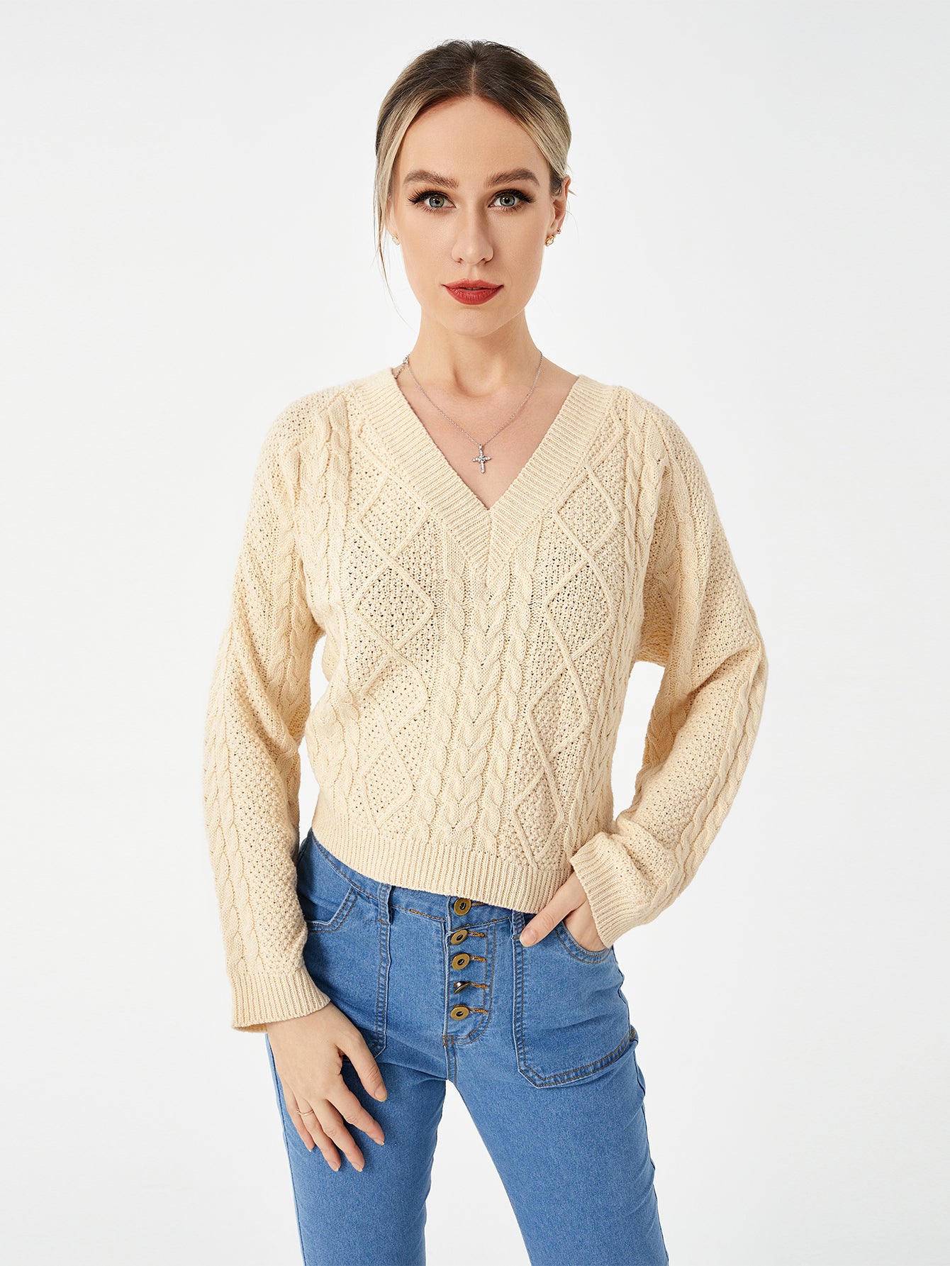 Women Crewneck Batwing Sleeve 2023 Fall Oversized Side Slit Ribbed Knit Pullover Sweater Top Women's Stretch Casual V-Neck Sweater