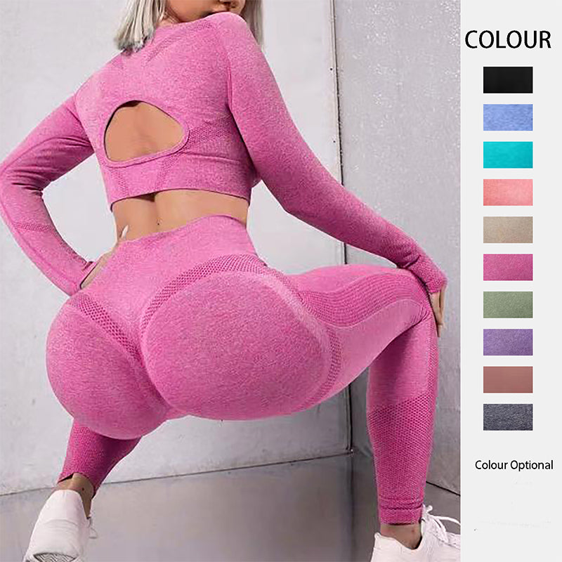 Ultimate Performance Ensemble 2pcs Long Sleeve Hollow Design Tops and Butt Lifting High Waist Seamless Fitness Leggings  Ideal Sports Gym Sportswear Outfits