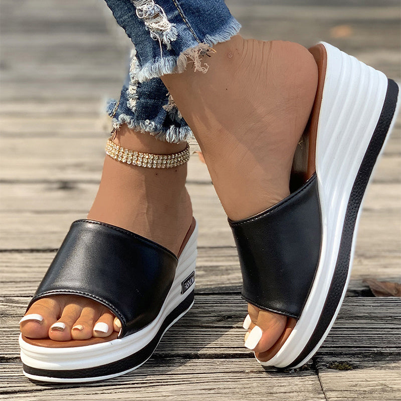 Ocean Breeze Chic Fish Mouth Wedges Sandals with Hollow Design High Heels Slides for Stylish Casual Beachwear