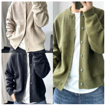 Classic Comfort Men Round Neck Wool Cardigan for Spring and Autumn