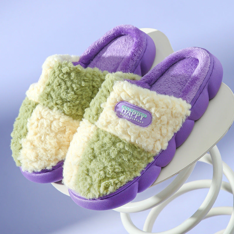 Color Matching Winter Plush Slippers Anti Slip House Shoes for Cozy Comfort