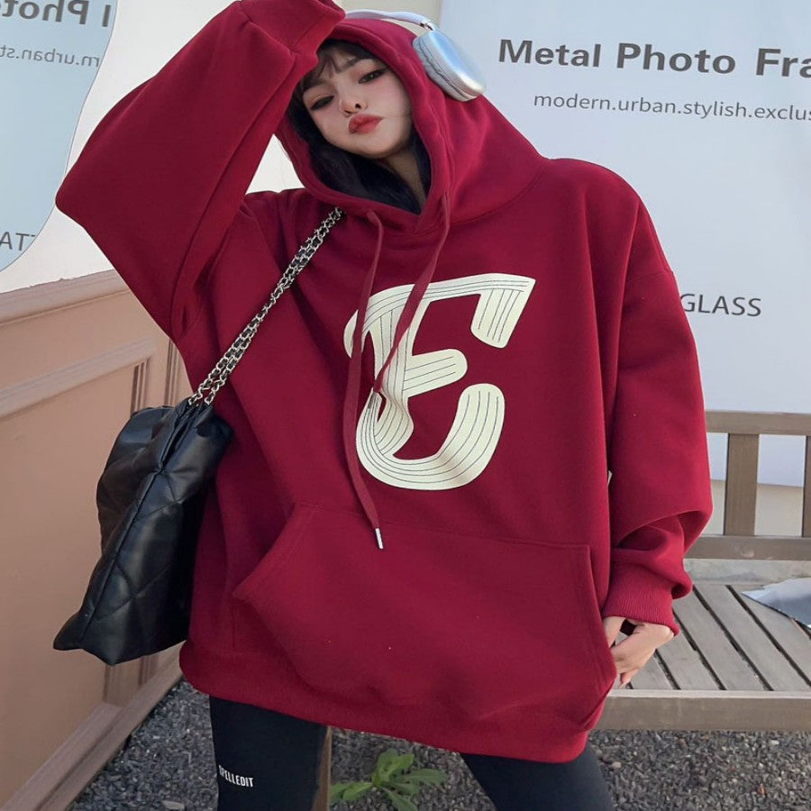 Velvet Comfort Padded Top Mid Length Hooded Sweatshirt with a Touch of Luxury