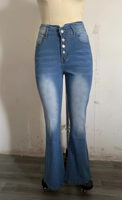 Winter Fleece-Lined High Waist Flare Jeans for Women