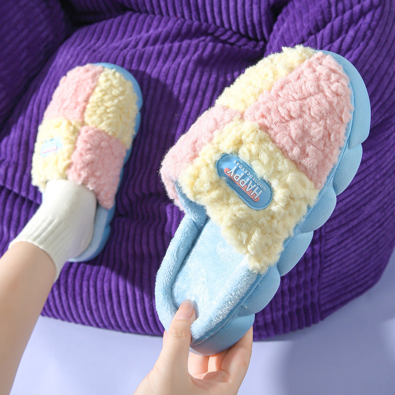 Color Matching Winter Plush Slippers Anti Slip House Shoes for Cozy Comfort