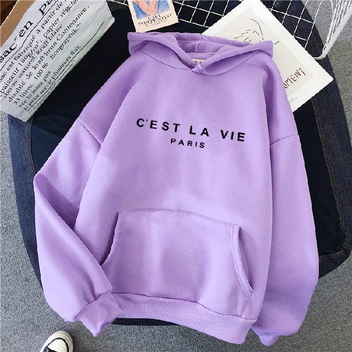 Student Hoodie with Letter Print: Loose Hooded Sweater for Sports