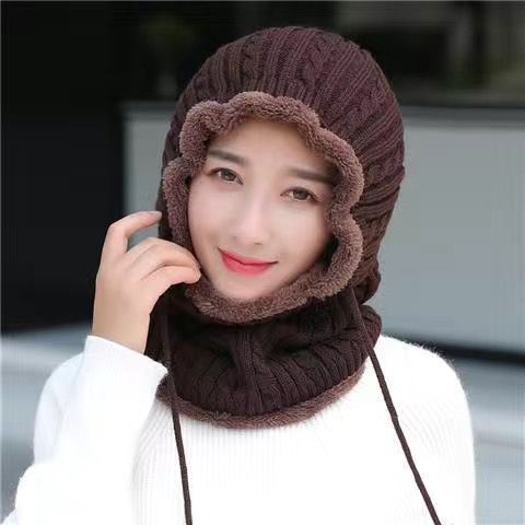 Winter Knitted Hat with Mask and Neck Scarf for Women