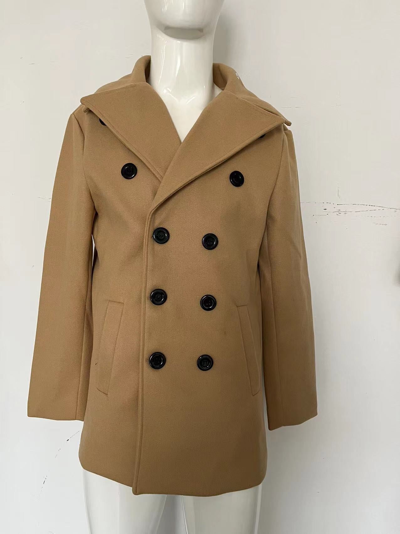 British Style Men Double Breasted Woolen Trench Coat A Classic Choice for Winter