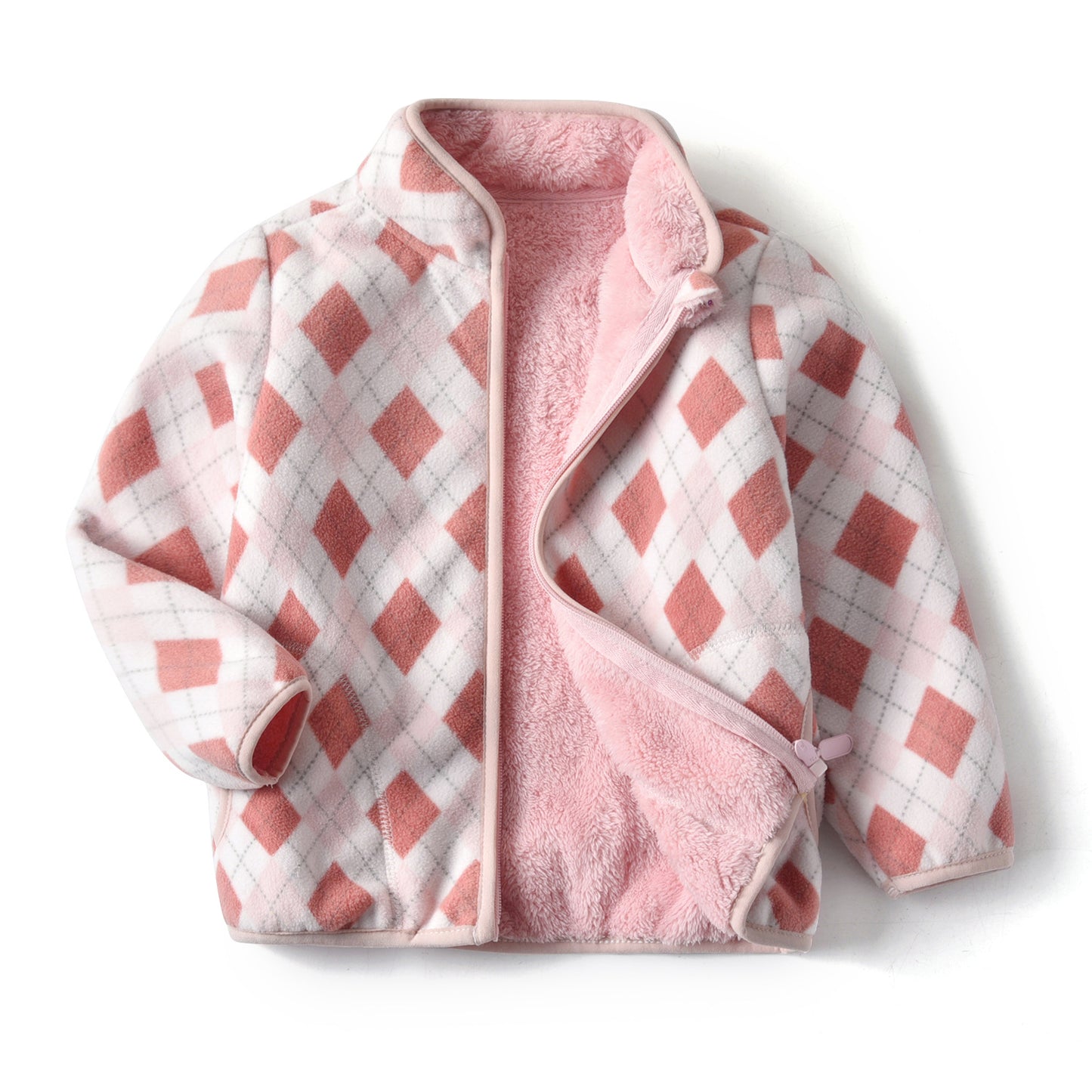 Cozy in Pink Baby Polar Fleece Jacket with Stand Collar and Plus Fleece Lining for Children