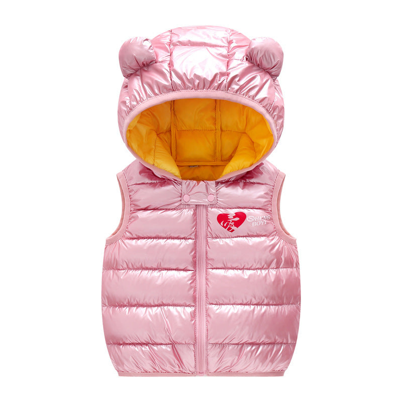 Cozy Chic Children's Hooded Down Vest for Autumn Outerwear