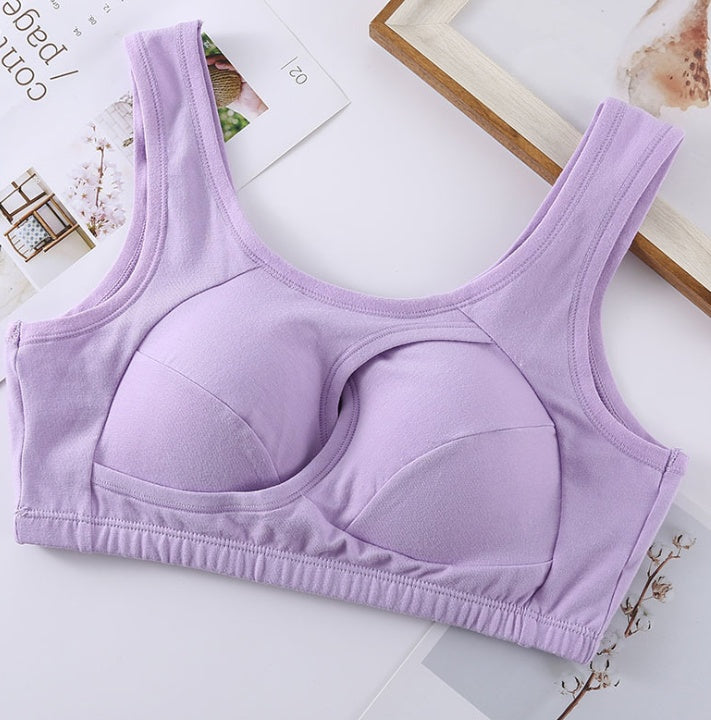 Supportive Comfort Cotton Anti Expansion Anti Sag Sports Bra with Gathering Adjustment for Active Wear