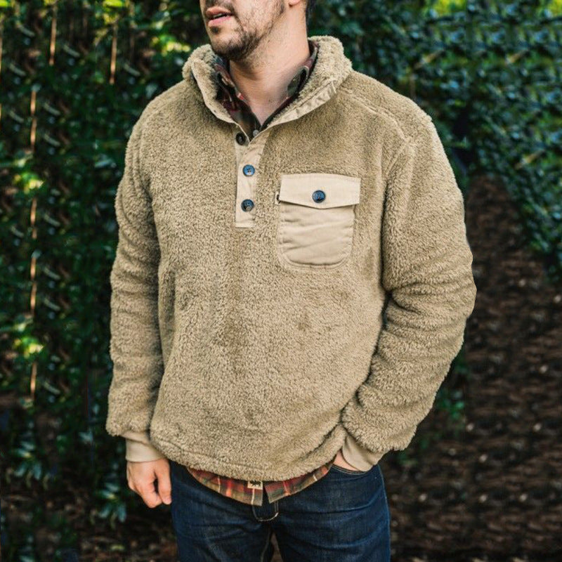 Men's Casual Striped Sweater with Button Pockets: Fall/Winter Pullover