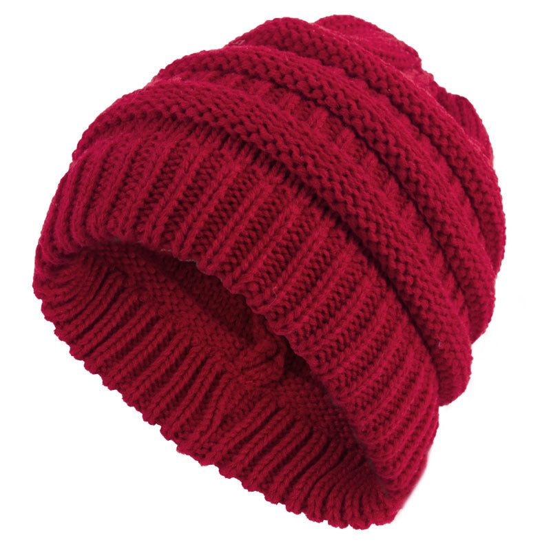 Women's ponytail knit wool cap Soft Stretch Cable Knit Messy Bun Ponytail Beanie Winter