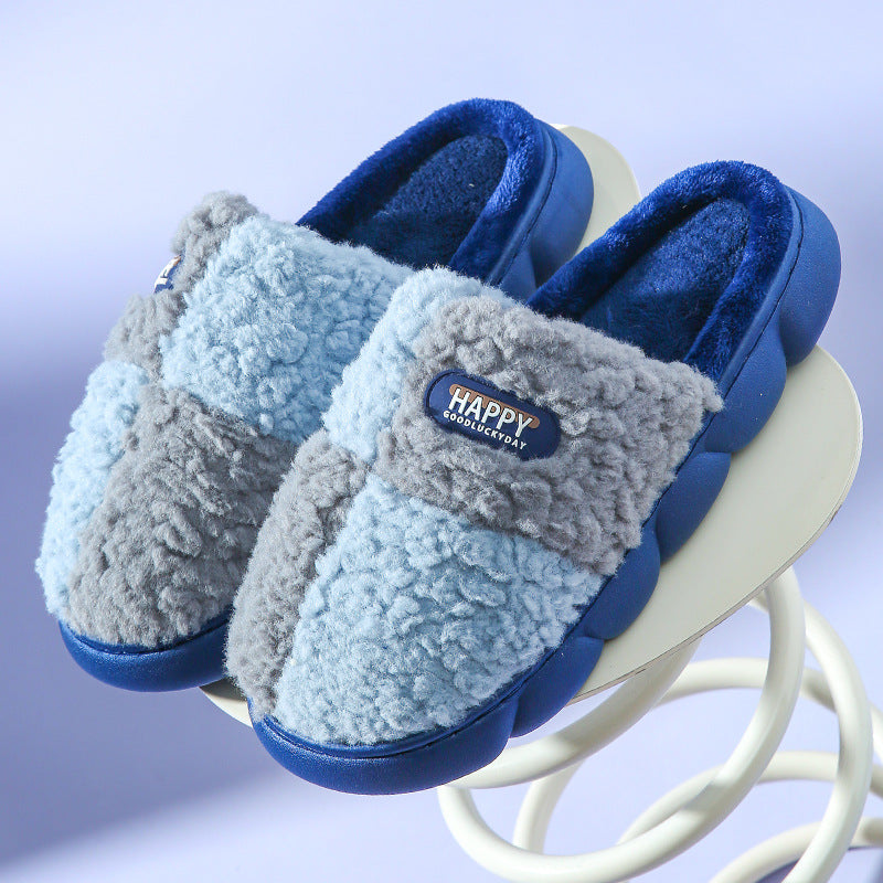 Color Matching Winter Plush Slippers Anti Slip House Shoes for Cozy Comfort