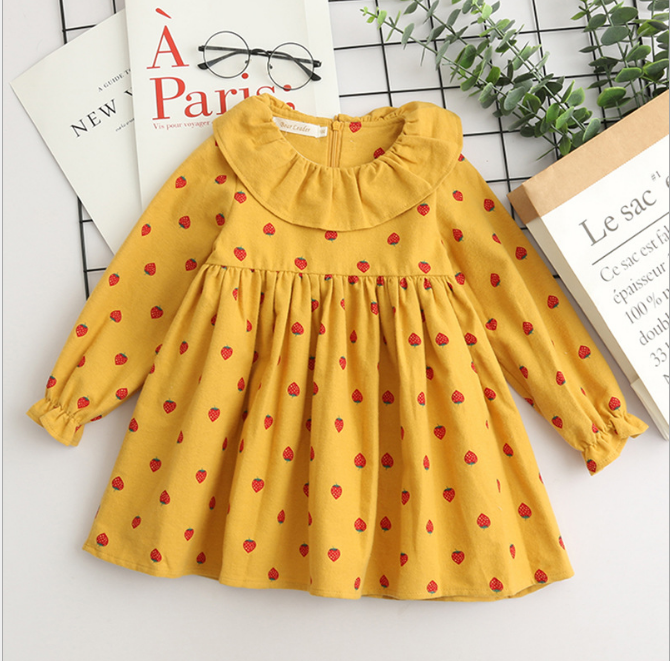 Enchanting Princess Dress Full Print Flower with Bow Knot Long Sleeve Perfect for Children Clothing Wholesale