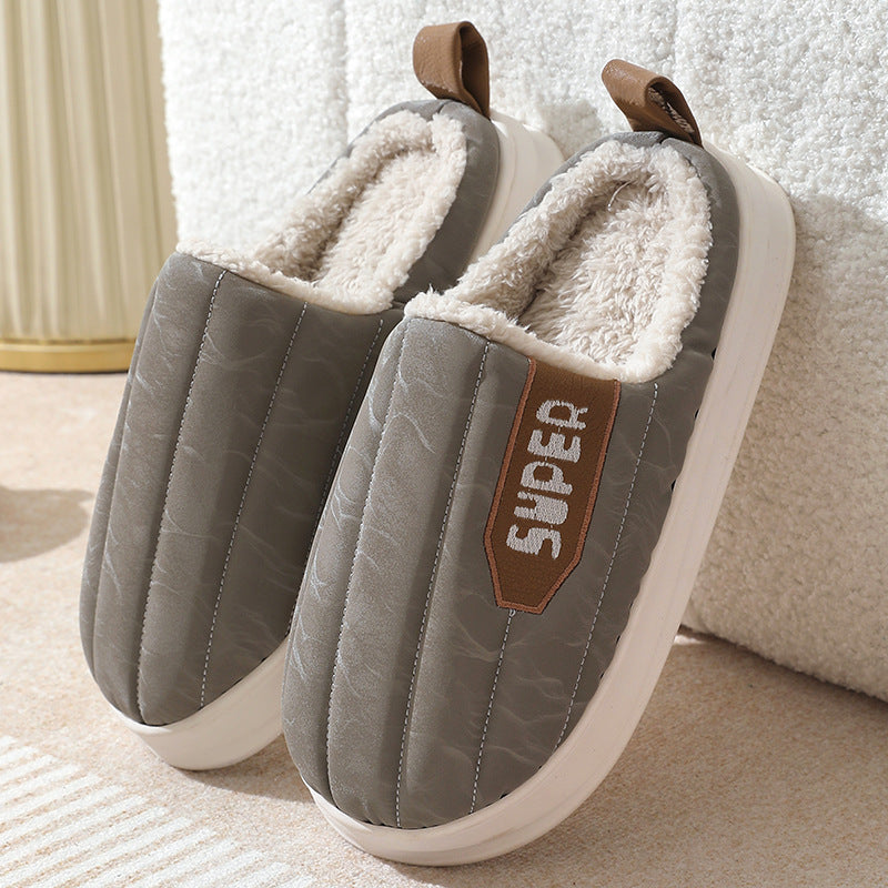 Stay Cozy and Stylish with Striped Home Slippers: Waterproof, Thick-Soled, Non-Slip, and Warm - Perfect for Women, Men, and Couples in Autumn and Winter