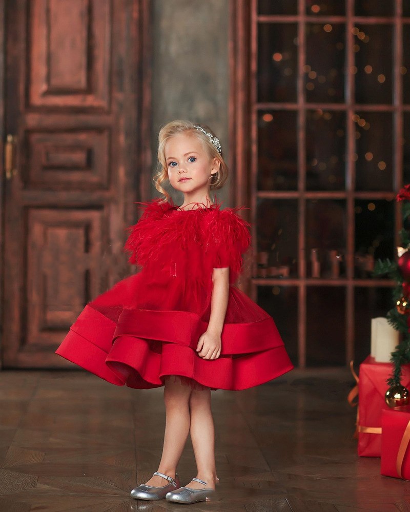 Ravishing in Red Girl Feather Dress for a Stunning Look