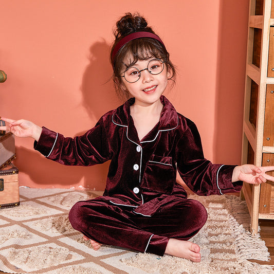 Cozy Elegance Children Gold Velvet Solid Color Pajamas Set Ensuring Comfort and Style for Bedtime