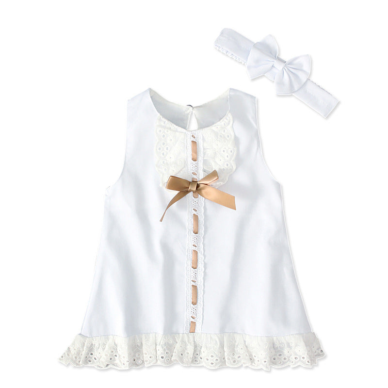 Sweet Elegance Girls Sleeveless Bow Skirt for Adorable Baby Fashion