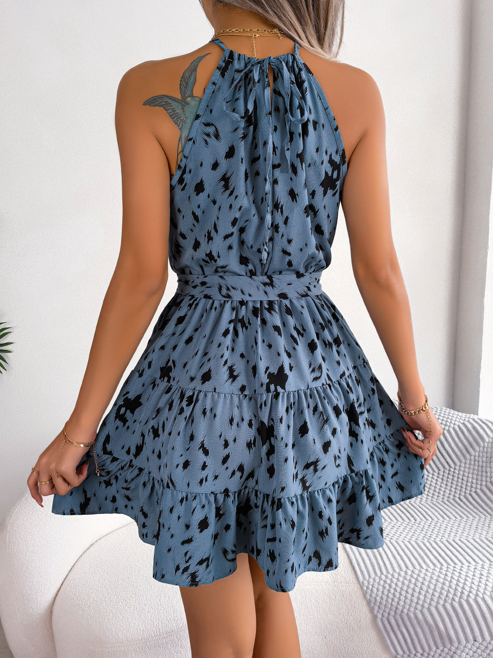 Wild Elegance Casual Leopard Print Ruffled Swing Dress Perfect for Summer Beach Fashion in Women Clothing