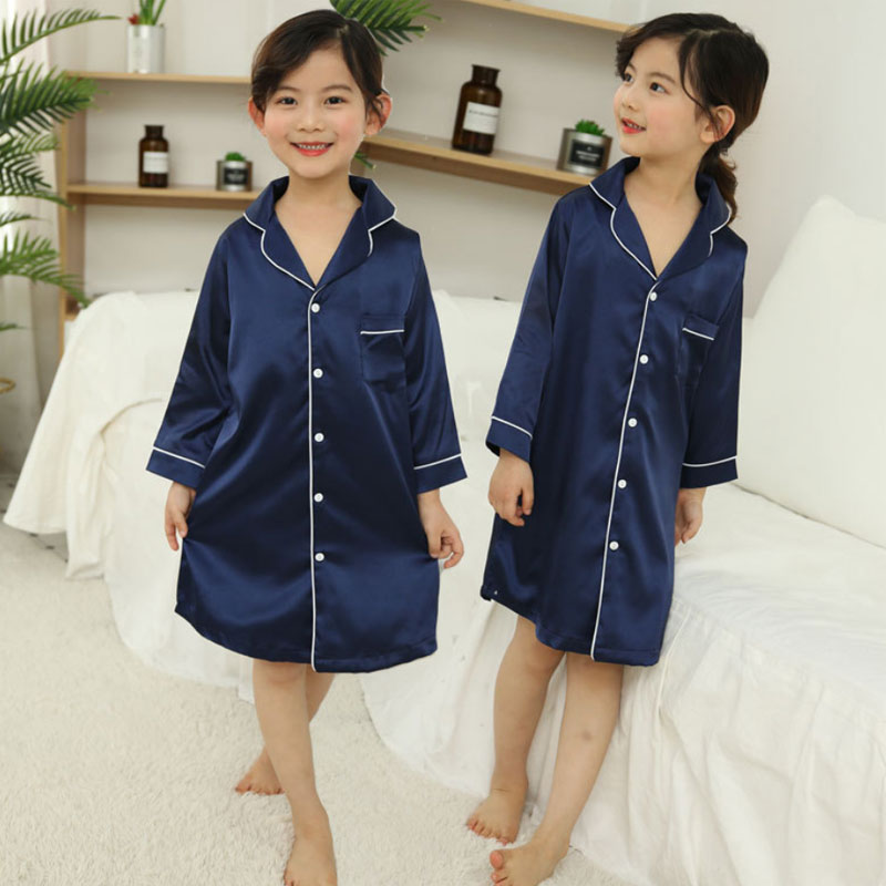 Silk shirt skirt mother girl pajamas baby Night wear suit