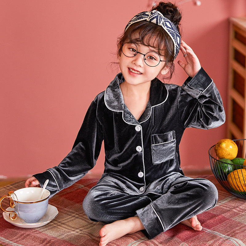 Cozy Elegance Children Gold Velvet Solid Color Pajamas Set Ensuring Comfort and Style for Bedtime