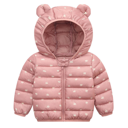 Light and Warm Children Cotton Suit with Thin Ear Down Coat Perfect for Keeping Cozy and Stylish