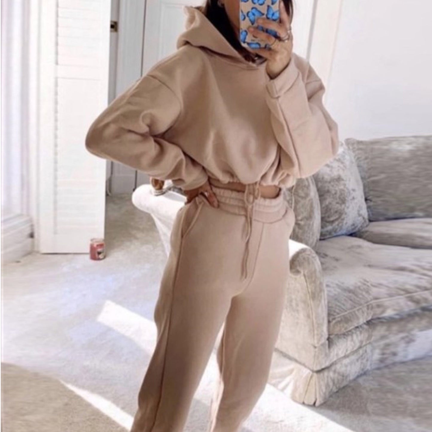 Women's 2-Piece Jogging Suit with Long Sleeve Hoodie: Casual and Fitness Wear