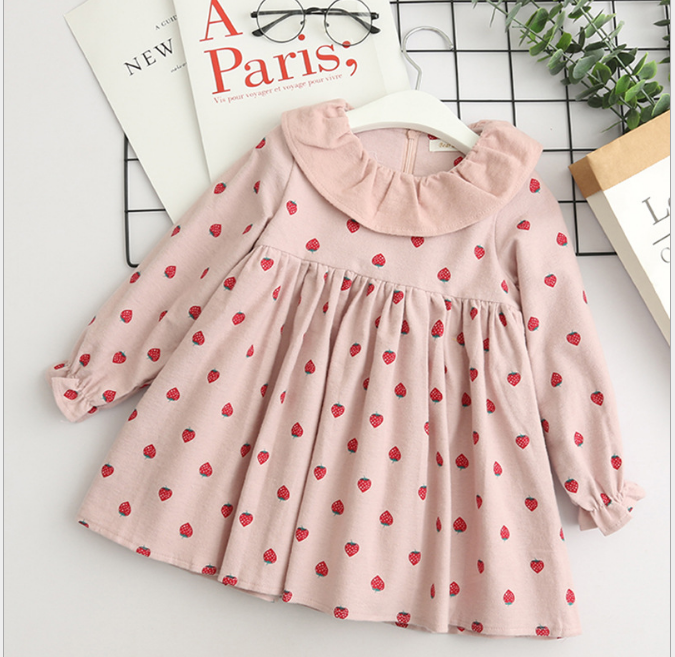 Enchanting Princess Dress Full Print Flower with Bow Knot Long Sleeve Perfect for Children Clothing Wholesale