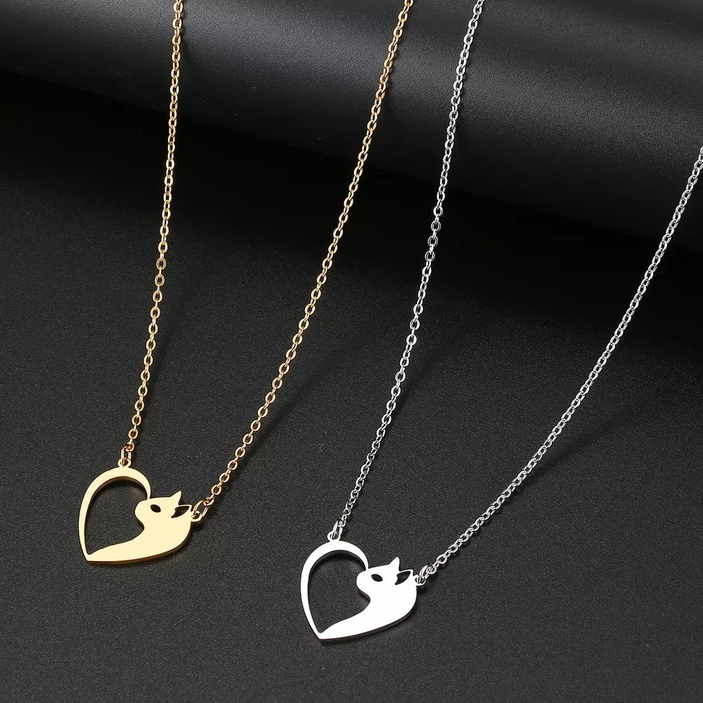 Chic Stainless Steel Heart Cat Pendant Necklace Fashion Jewelry for Women and Girls Clavicle Chains Perfect Gifts