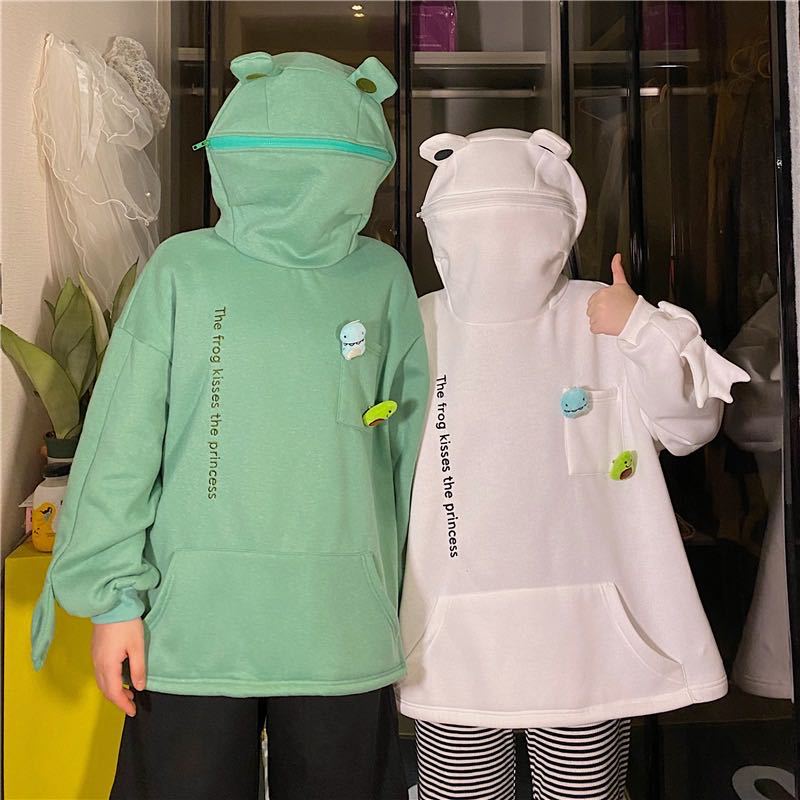 Froggy Love Casual Long Sleeve Pullover Hoodies for Couples Perfect for Cozy Nights Together