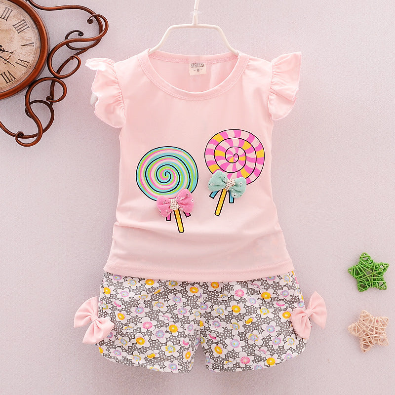 Whimsical Delights Girls Cartoon Two Piece Korean Cotton Clothing Set Perfect for Every Adventure