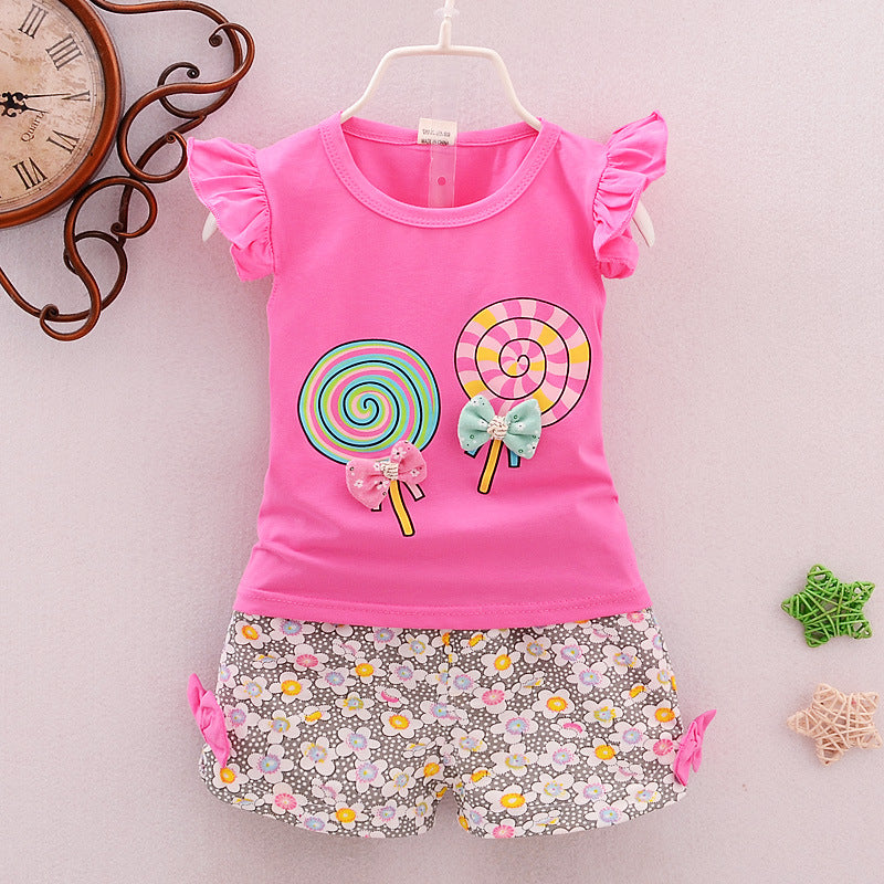 Whimsical Delights Girls Cartoon Two Piece Korean Cotton Clothing Set Perfect for Every Adventure