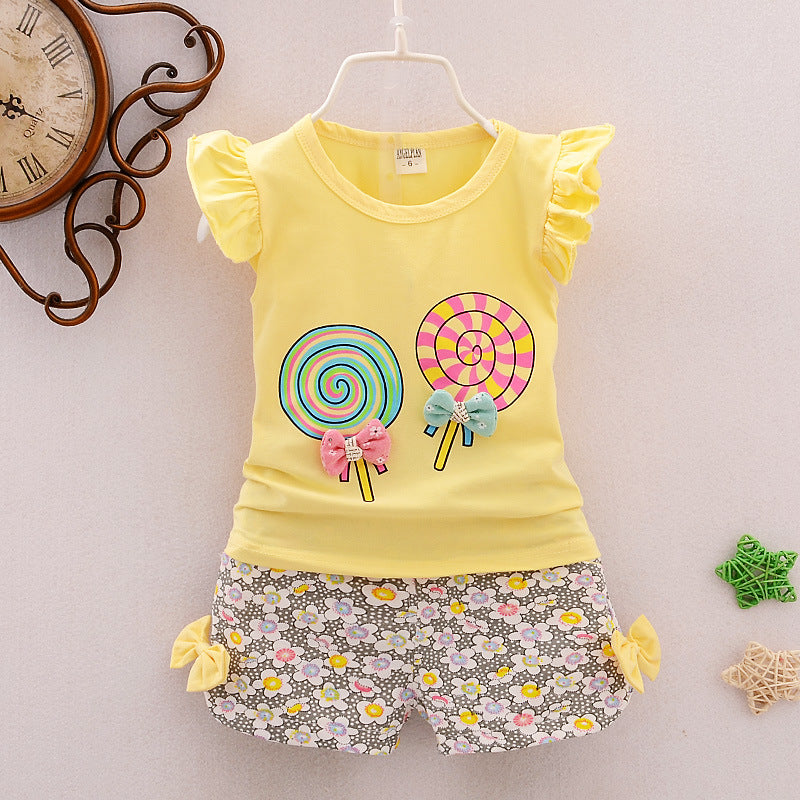 Whimsical Delights Girls Cartoon Two Piece Korean Cotton Clothing Set Perfect for Every Adventure