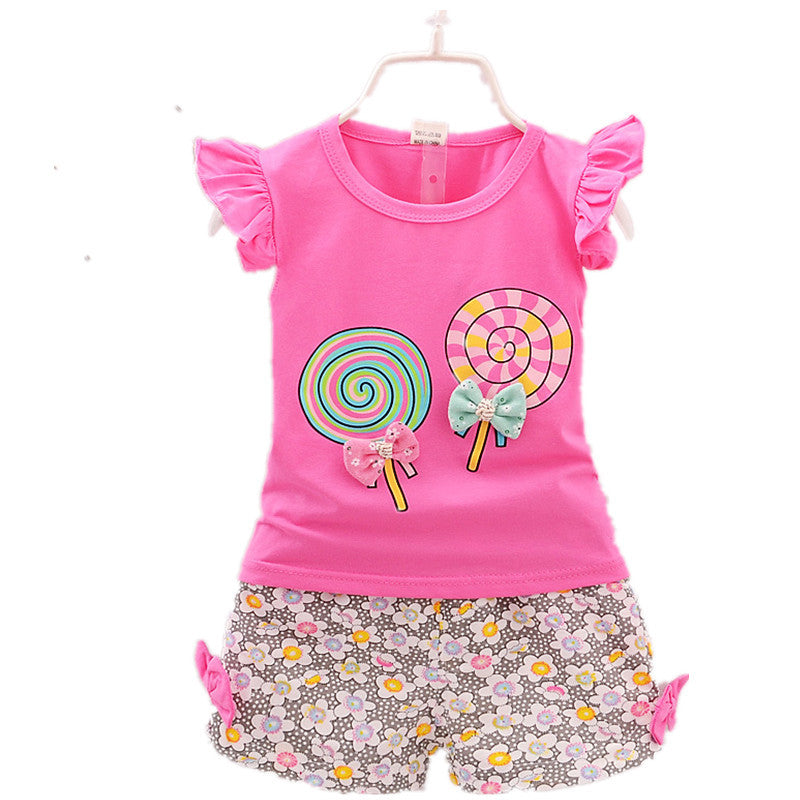 Whimsical Delights Girls Cartoon Two Piece Korean Cotton Clothing Set Perfect for Every Adventure