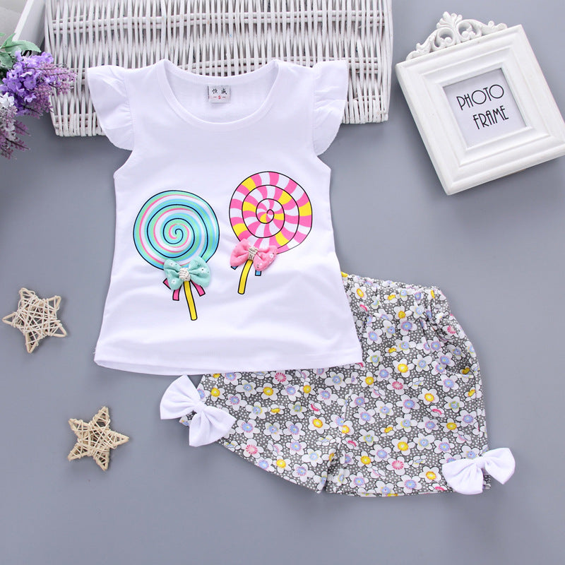 Whimsical Delights Girls Cartoon Two Piece Korean Cotton Clothing Set Perfect for Every Adventure