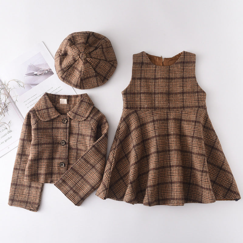 Three-piece Suit Of Woolen New Vest Skirt Coat Beret