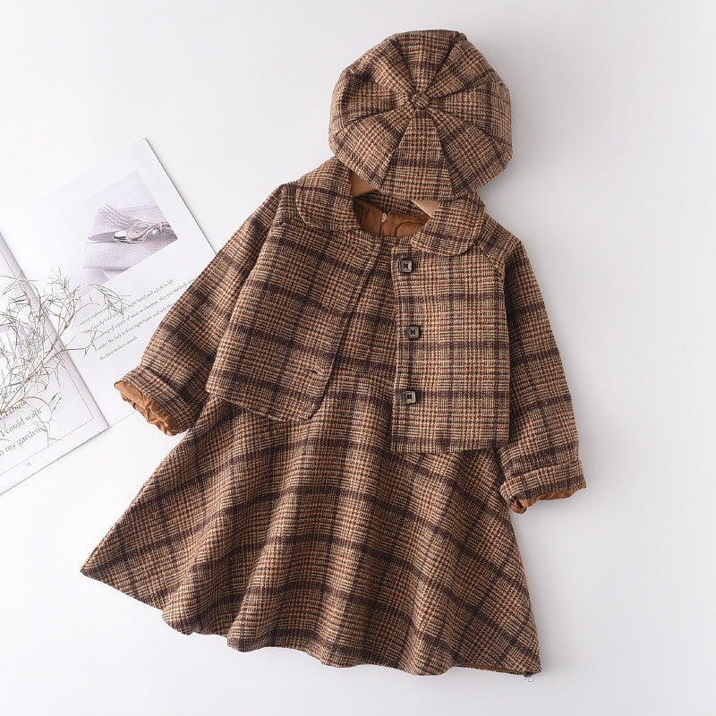 Three-piece Suit Of Woolen New Vest Skirt Coat Beret