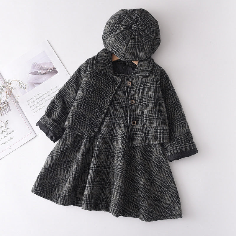 Three-piece Suit Of Woolen New Vest Skirt Coat Beret