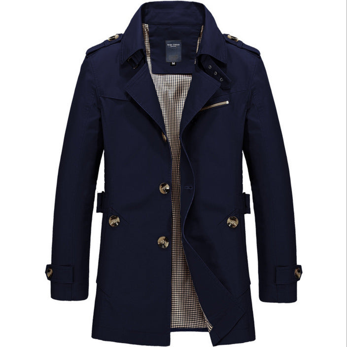 Spring Men's Casual  Mid-length Thin Windbreaker Men's Top Men's Wool Coat Winter Coat Slim Medium Long Coats Overcoat