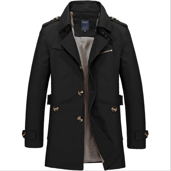 Spring Men's Casual  Mid-length Thin Windbreaker Men's Top Men's Wool Coat Winter Coat Slim Medium Long Coats Overcoat