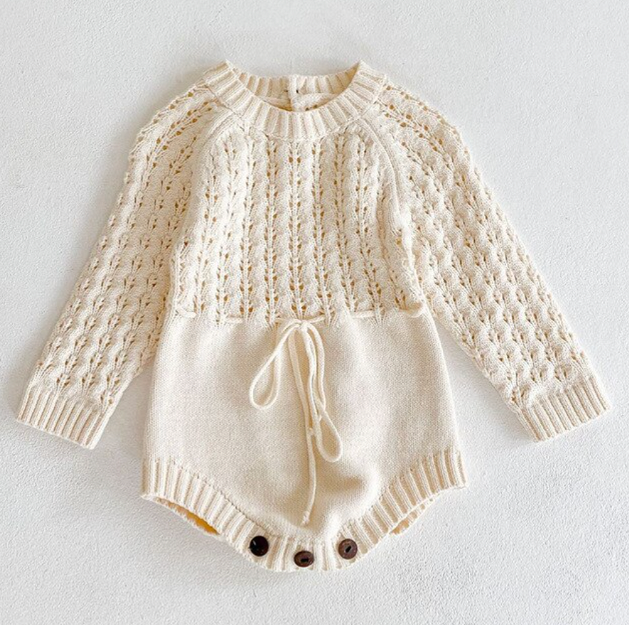 Harpy Chic Girl Baby Knitted Hollow Waist Girdle Dress with Long Sleeves and Triangle Design