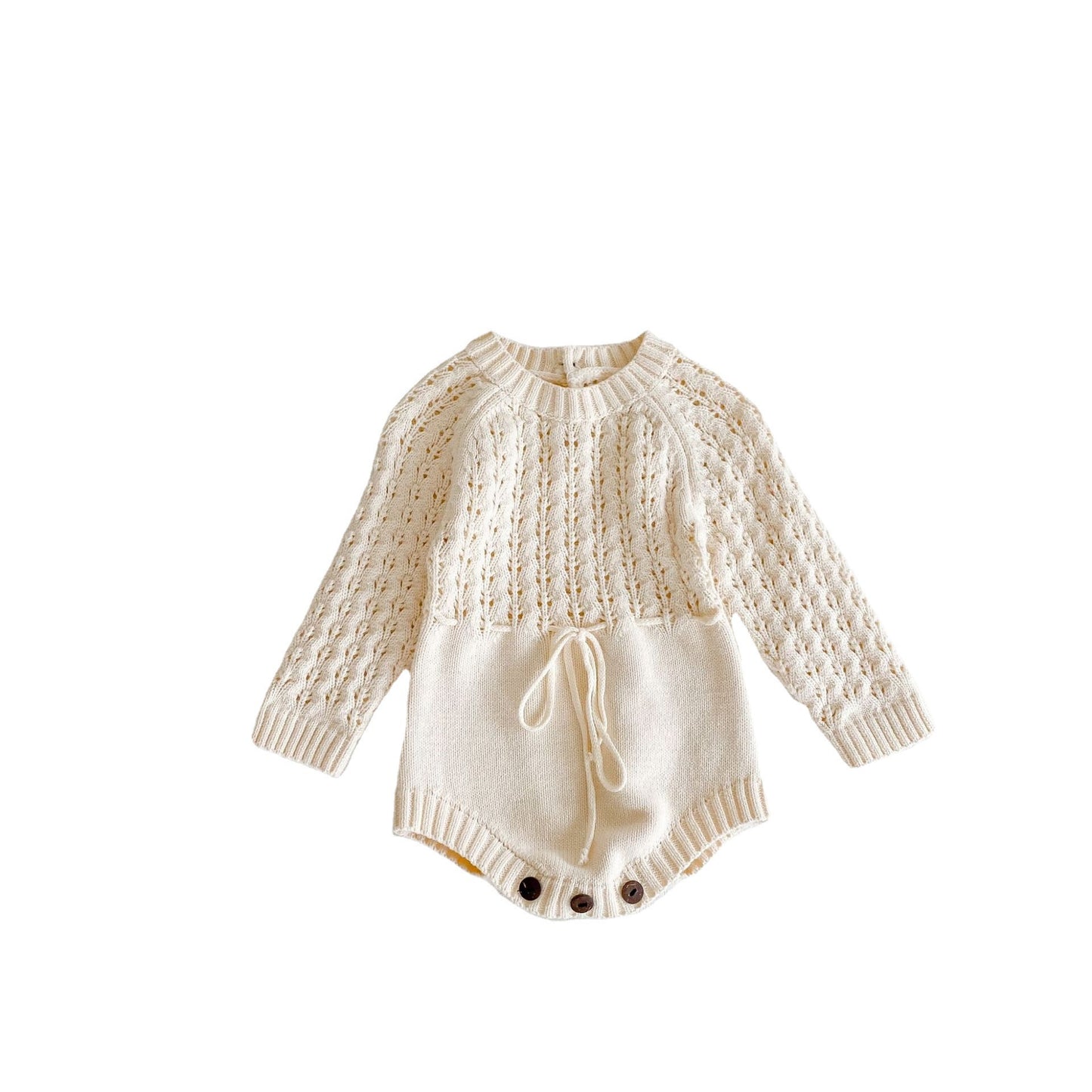 Harpy Chic Girl Baby Knitted Hollow Waist Girdle Dress with Long Sleeves and Triangle Design