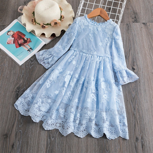 Springtime Elegance Short Sleeve Lace Princess Dress for Children Adding a Touch of Royal Charm to Spring and Autumn Occasions