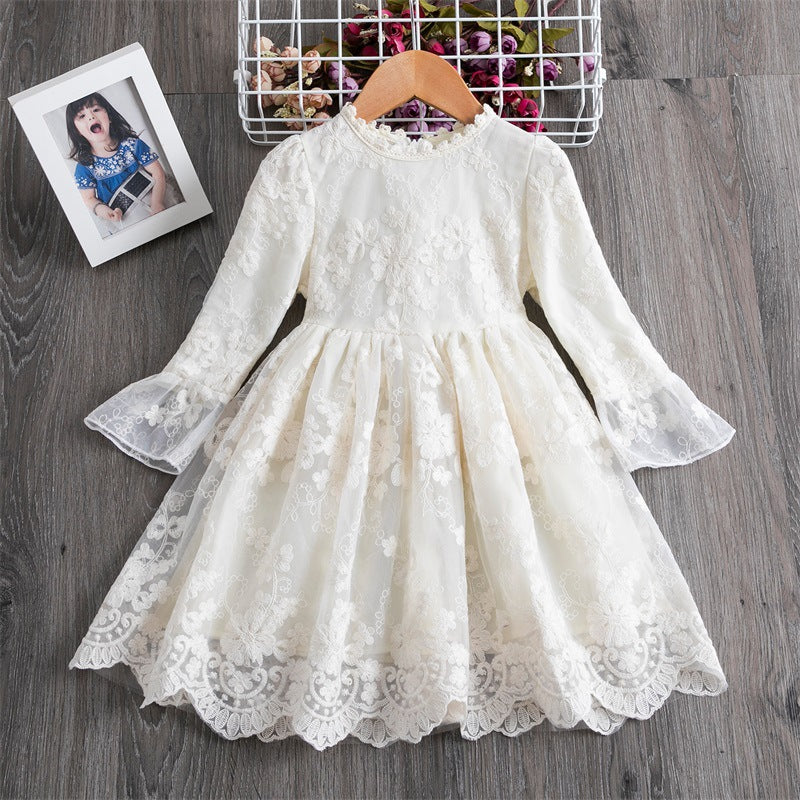 Springtime Elegance Short Sleeve Lace Princess Dress for Children Adding a Touch of Royal Charm to Spring and Autumn Occasions